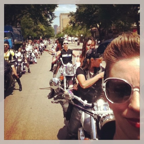 The view in the rear view mirror at Chicago Pride 2013