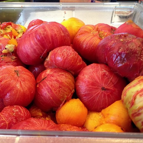 Tomatoes without their skins, waiting to be squished for sauce