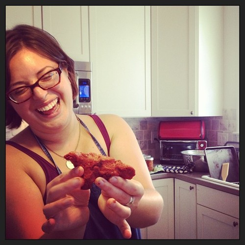 Ann makes a brontosaurus out of tomato paste